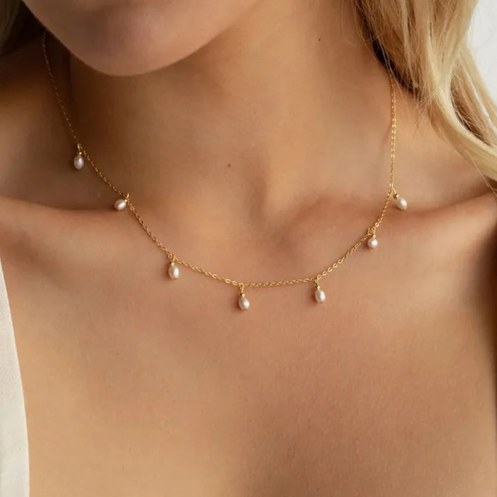 Imitation Pearl Tassel Necklace – 14K Gold Plated on Stainless Steel