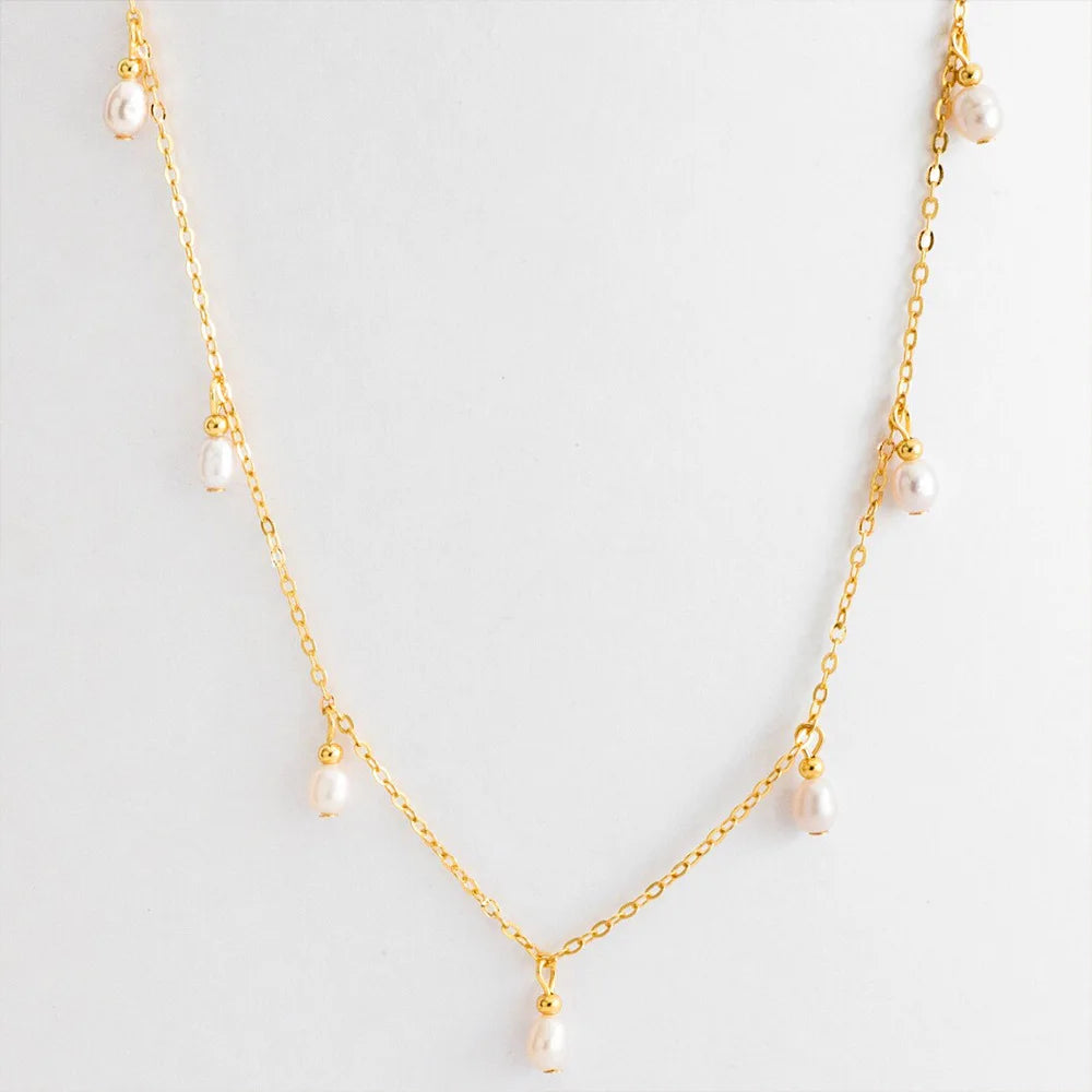 Imitation Pearl Tassel Necklace – 14K Gold Plated on Stainless Steel