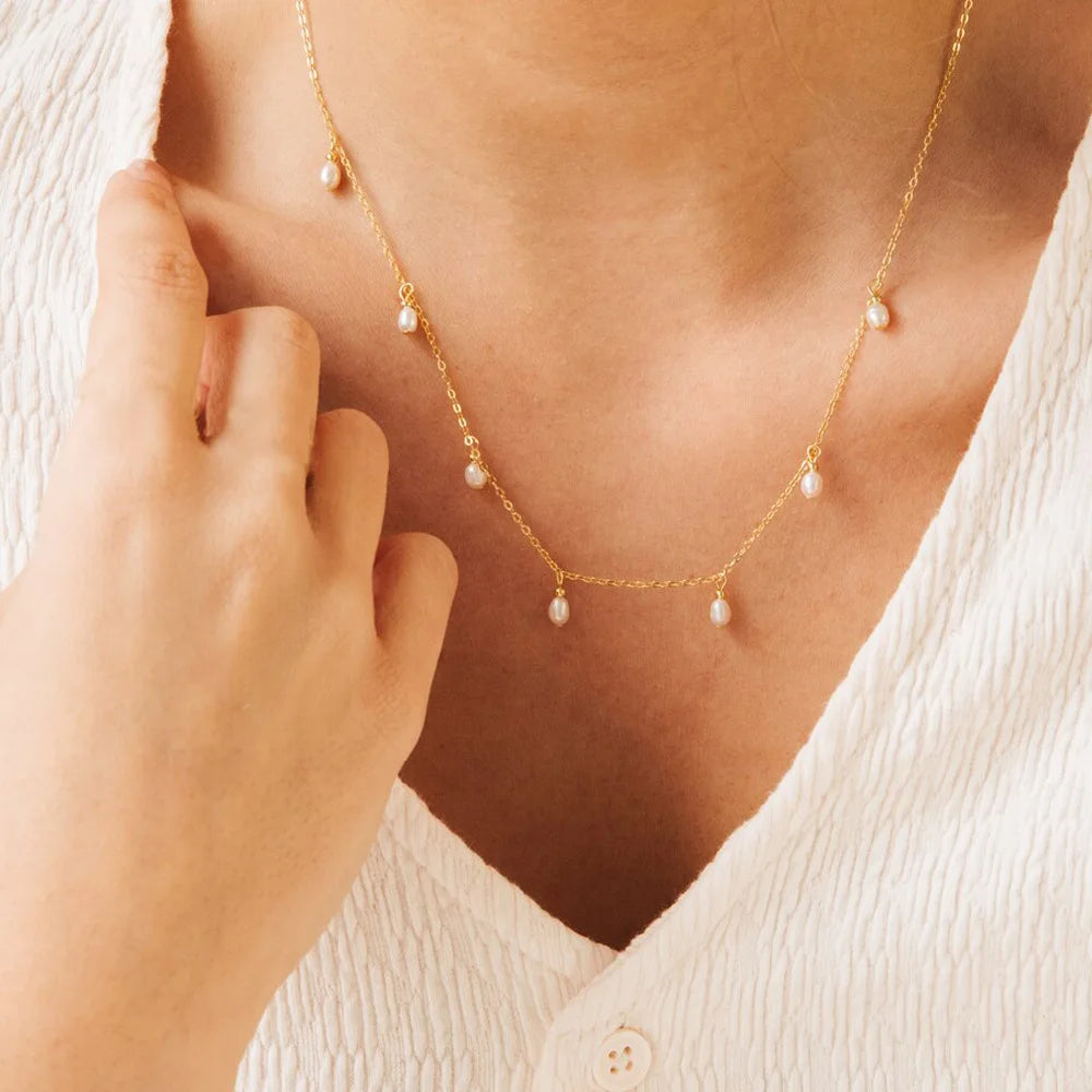 Imitation Pearl Tassel Necklace – 14K Gold Plated on Stainless Steel
