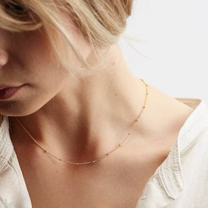 Minimalist Beaded Chain Necklace – 14K Gold Plated on 316L Stainless Steel