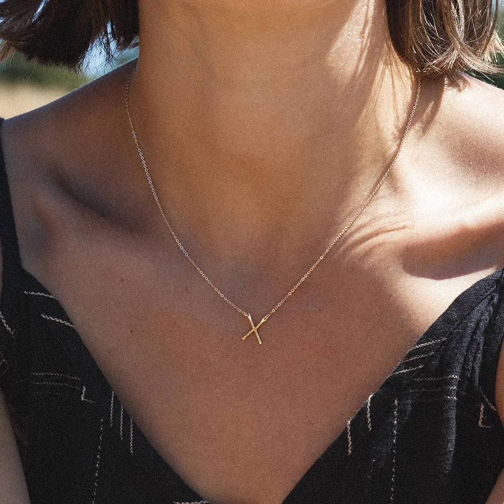 X Pendant Necklace – 14K Gold Plated on Stainless Steel