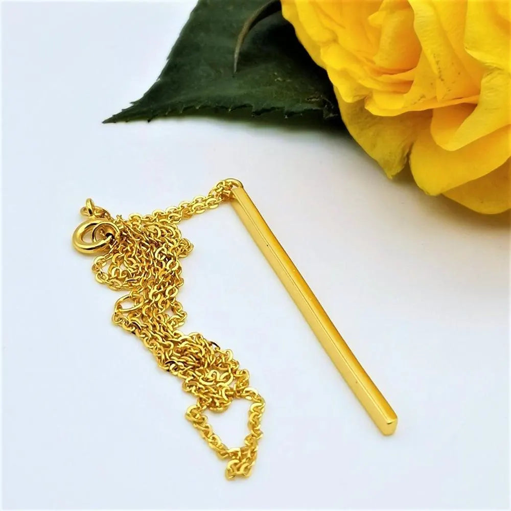 Vertical Bar Pendant Necklace – 14K Gold Plated on 316L Stainless Steel