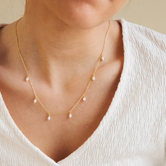 Imitation Pearl Tassel Necklace – 14K Gold Plated on Stainless Steel