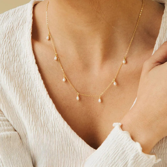 Imitation Pearl Tassel Necklace – 14K Gold Plated on Stainless Steel