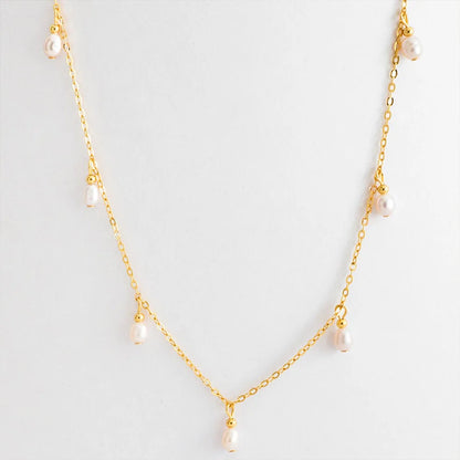 Imitation Pearl Tassel Necklace – 14K Gold Plated on Stainless Steel