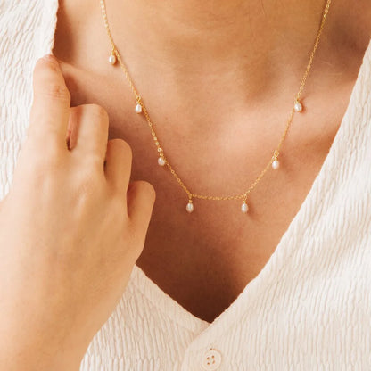 Imitation Pearl Tassel Necklace – 14K Gold Plated on Stainless Steel