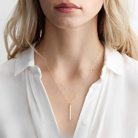 Vertical Bar Pendant Necklace – 14K Gold Plated on 316L Stainless Steel