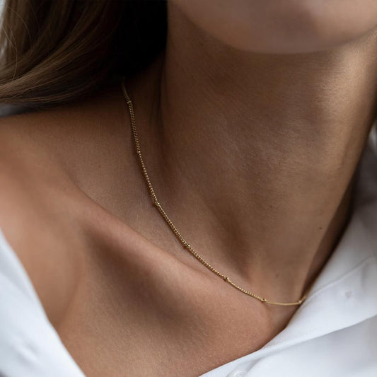 Minimalist Beaded Chain Necklace – 14K Gold Plated on 316L Stainless Steel